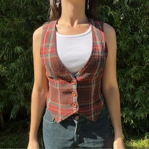 Vintage 1970s plaid wool vest